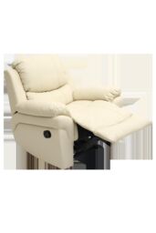 More4Homes Madison Bonded Leather Manual Recliner Sofa Home Lounge Chair in Cream - thumbnail 1