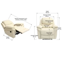 More4Homes Madison Bonded Leather Manual Recliner Sofa Home Lounge Chair in Cream - thumbnail 7