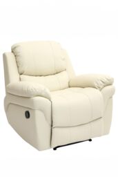 More4Homes Madison Bonded Leather Manual Recliner Sofa Home Lounge Chair in Cream - thumbnail 2