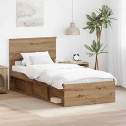 Berkfield Home Bed Frame Artisian Oak 90 x 200 cm Solid Pine Wood in Brown - thumbnail 1