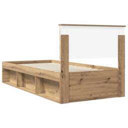 Berkfield Home Bed Frame Artisian Oak 90 x 200 cm Solid Pine Wood in Brown - thumbnail 9