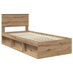 Berkfield Home Bed Frame Artisian Oak 90 x 200 cm Solid Pine Wood in Brown - thumbnail 4