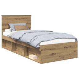 Berkfield Home Bed Frame Artisian Oak 90 x 200 cm Solid Pine Wood in Brown - thumbnail 2