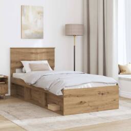 Berkfield Home Bed Frame Artisian Oak 90 x 200 cm Solid Pine Wood in Brown - thumbnail 3