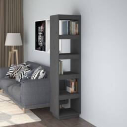 Berkfield Home Beautiful Book Cabinet/Room Divider Grey 40x35x167 cm Solid Wood Pine - Size: 40 x 35 x 167 cm - thumbnail 2
