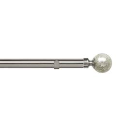 New Edge Blinds 28mm Fixed Length Metal Eyelet Curtain Pole Set - Empire Finial in Metallic Silver - Size: 50 cm