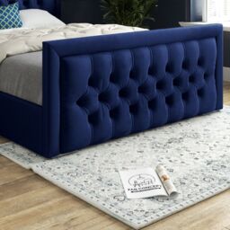 KDMD Napster Upholstered Soft Velvet Designer Bed Frame in Blue - Size: Small Single - thumbnail 4