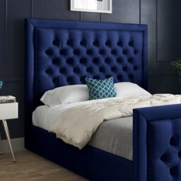 KDMD Napster Upholstered Soft Velvet Designer Bed Frame in Blue - Size: Small Single - thumbnail 3
