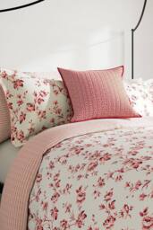 V & A 'Garden Rose' Cotton Percale Duvet Cover Set in Pink - Size: Double - thumbnail 2