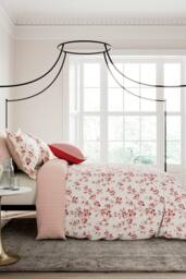 V & A 'Garden Rose' Cotton Percale Duvet Cover Set in Pink - Size: Double - thumbnail 1