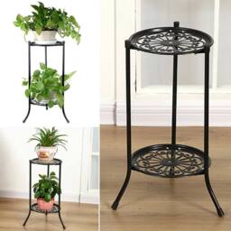 Kelvenix 2 Tier Plant Stand Flower Pot Rack Shelf in Black - Size: 0.6m2 - thumbnail 1