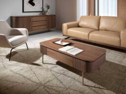 Angel Cerda Walnut Veneer Rectangular Coffee Table with Gold Legs in Brown - thumbnail 3