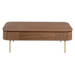 Angel Cerda Walnut Veneer Rectangular Coffee Table with Gold Legs in Brown - thumbnail 2