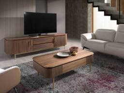 Angel Cerda Walnut Veneer Rectangular Coffee Table with Gold Legs in Brown - thumbnail 5