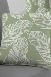 Fusion 'Matteo' Hand Drawn Leaf Print Filled Cushion 100% Cotton in Green - Size: 43 cm x 43 cm