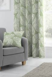 Fusion 'Matteo' Hand Drawn Leaf Print Filled Cushion 100% Cotton in Green - Size: 43 cm x 43 cm - thumbnail 2