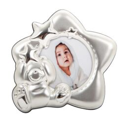 Happy Homewares Star Shaped Silver Plated Baby Photo Frame with Teddy Bear & Decorative Stars - thumbnail 2