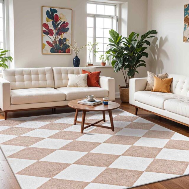 Livabliss Lilian-Washable White Brown Green Orange Geometric Diamond Pattern Living Rug in Light Brown - Size: 160 cm x 215 cm - image 1