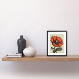 "Artery8 Wall Art Print A Single Poppy Old School USA Tattoo Ink Body Art Rockabilly Americana 50s Artwork Framed 9X7 Inch in Black - Size: W7"" x H9""" - thumbnail 2