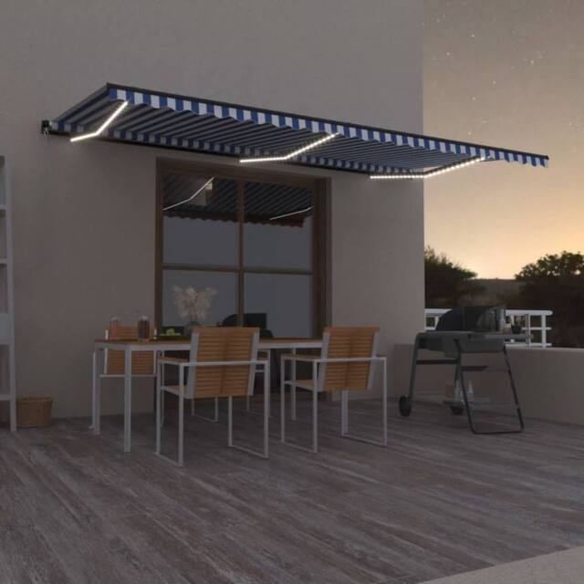 Berkfield Home Manual Retractable Awning with LED 600x350 cm Blue & White - image 1
