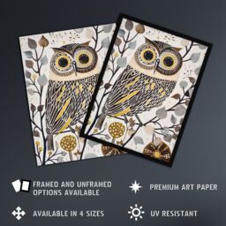 "Artery8 Rustic Quirky Owl Bird Autumn Tree Bright Fun Wall Art Print in Brown - Size: W24"" x H32""" - thumbnail 2