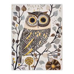 "Artery8 Rustic Quirky Owl Bird Autumn Tree Bright Fun Wall Art Print in Brown - Size: W24"" x H32""" - thumbnail 1