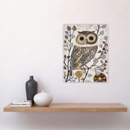 "Artery8 Rustic Quirky Owl Bird Autumn Tree Bright Fun Wall Art Print in Brown - Size: W24"" x H32""" - thumbnail 4