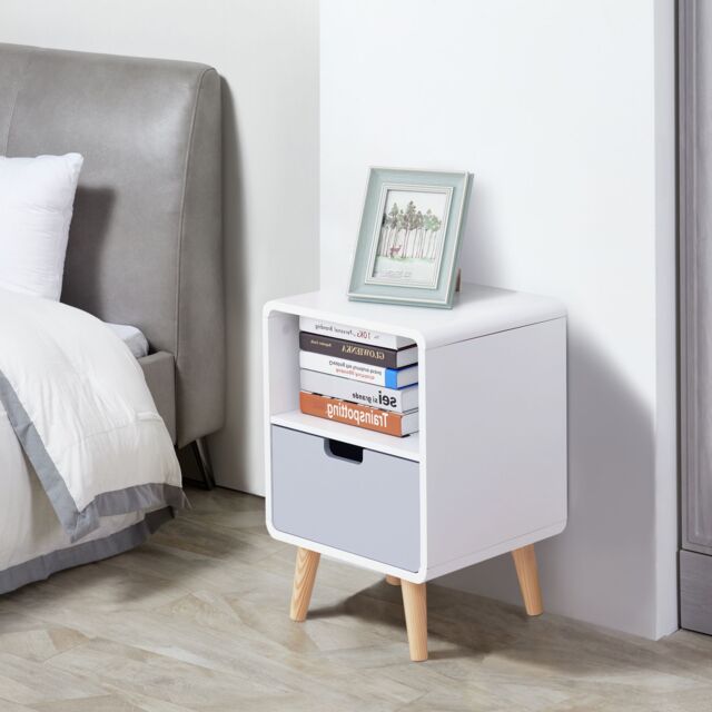 HOMCOM Scandinavian Nordic Style Bedside Table End Nightstand Lamp Desk in White - image 1