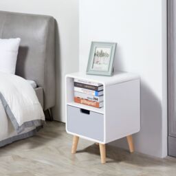 HOMCOM Scandinavian Nordic Style Bedside Table End Nightstand Lamp Desk in White - thumbnail 1