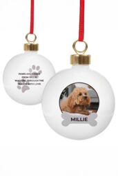 Personalised Memento Company Personalised Photo Upload Dog Christmas Bauble in White - thumbnail 1