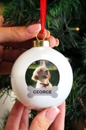 Personalised Memento Company Personalised Photo Upload Dog Christmas Bauble in White - thumbnail 4