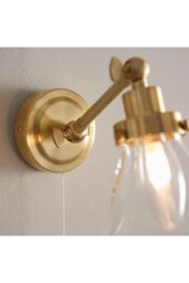 Netlighting Faraday Bathroom Adjustable Dome Wall Light with Pull Cord Satin Brass Glass Shade in Gold - thumbnail 5