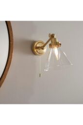 Netlighting Faraday Bathroom Adjustable Dome Wall Light with Pull Cord Satin Brass Glass Shade in Gold - thumbnail 2