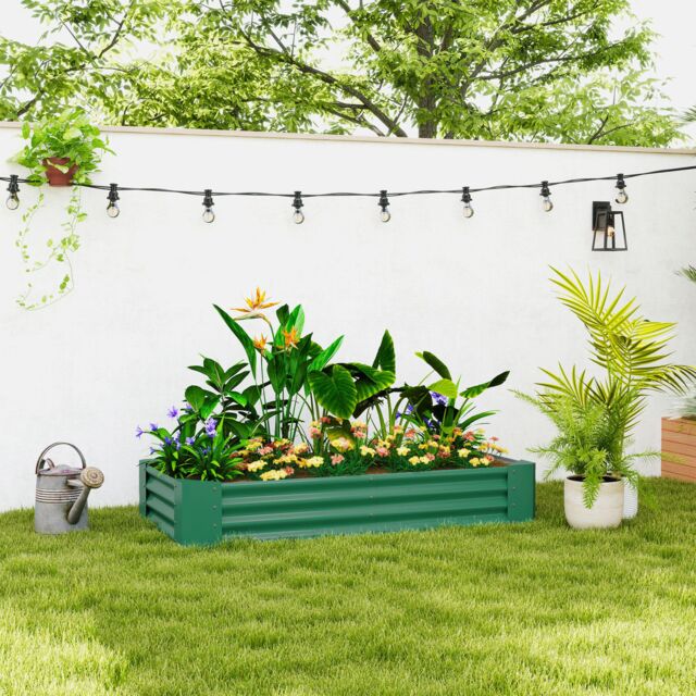 OUTSUNNY Galvanised Raised Garden Bed, 180x90x30cm Raised Planter, Green - Size: 180 x 90 x 30 cm - image 1