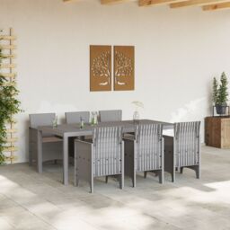 Berkfield Home 7 Piece Garden Dining Set with Cushions Light Grey Poly Rattan - thumbnail 3