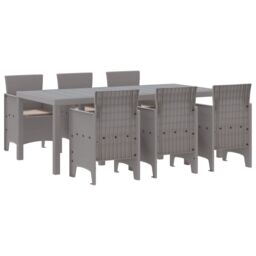 Berkfield Home 7 Piece Garden Dining Set with Cushions Light Grey Poly Rattan - thumbnail 2