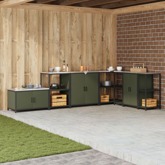 Berkfield Home Kitchen Storage Cabinet with Shelf with Storage with Door Olive green Steel - image 1