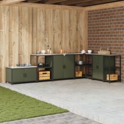 Berkfield Home Kitchen Storage Cabinet with Shelf with Storage with Door Olive green Steel - thumbnail 1