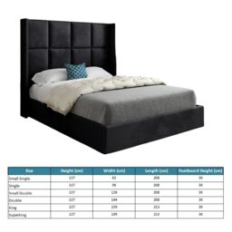 Casani Quanta Straight Winged Upholstered Soft Velvet Bed Frame in Black - Size: Super King - thumbnail 4