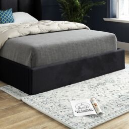 Casani Quanta Straight Winged Upholstered Soft Velvet Bed Frame in Black - Size: Super King - thumbnail 3