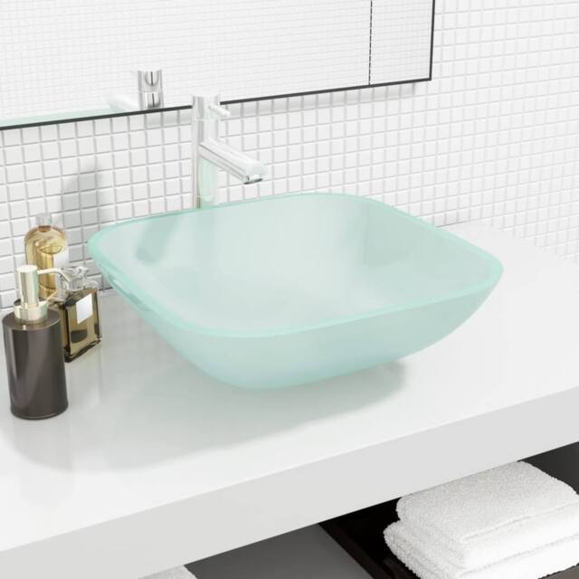 Berkfield Home Basin Glass 42x42x14 cm Frosted in Cream - Size: 42 x 42 x 14 cm - image 1