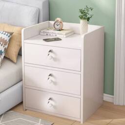Kelvenix 3 Drawer Wooden Bedroom Bedside Cabinet Furniture Storage Nightstand in White - thumbnail 1