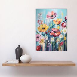 Artery8 Teal Pink Yellow Flowers Elegant Watercolour Artwork Wildflower Meadow Large Wall Unframed Art Poster Print Thick Paper 18X24 Inch - thumbnail 4