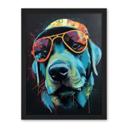 "Artery8 Wall Art Print Labrador Retriever with Sunglasses & Hat Large Framed Wall Décor Art in Light Oak - Size: W18"" x H24""" - thumbnail 1