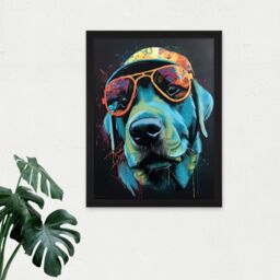 "Artery8 Wall Art Print Labrador Retriever with Sunglasses & Hat Large Framed Wall Décor Art in Light Oak - Size: W18"" x H24""" - thumbnail 2