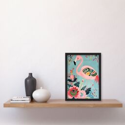 "Artery8 Flamingo Exotic Flowers Pattern Vintage Style Framed Art Print in Pink - Size: W12"" x H16""" - thumbnail 4