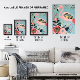 "Artery8 Flamingo Exotic Flowers Pattern Vintage Style Framed Art Print in Pink - Size: W12"" x H16""" - thumbnail 3