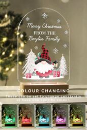 Personalised Memento Company Personalised Gonk Wooden Based LED Christmas Light in Light Brown - thumbnail 3
