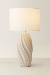 ValueLights Lydia Natural Linen Drum Lamp Shade Tall Swirl Natural Table Lamp with LED Bulb - thumbnail 3