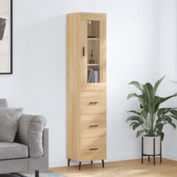 Berkfield Home Highboard Sonoma Oak 34.5x34x180 cm Engineered Wood in Brown - thumbnail 1